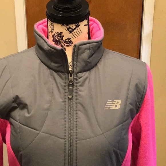 NWOT New Balance Pink Fleece and Gray Polyester Jacket  #warmandcozy - Picture 2 of 5